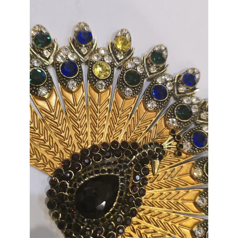 Vintage Peacock Rhinestone Jewelry Component / Necklace Centerpiece One Missing